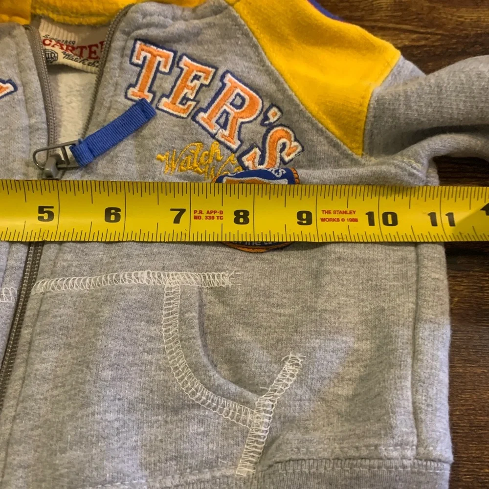 Vintage Carters Gray Yellow Hoodie Zip Up Athletic ‎ 6-12 Mo Watch The Wear Tag